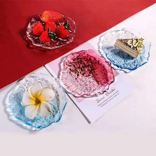 Transparent Pink Ice Cream Glass Creative Dim Sum Fruit Salad Dinner Home Dessert Decorative Plate 26Y0119