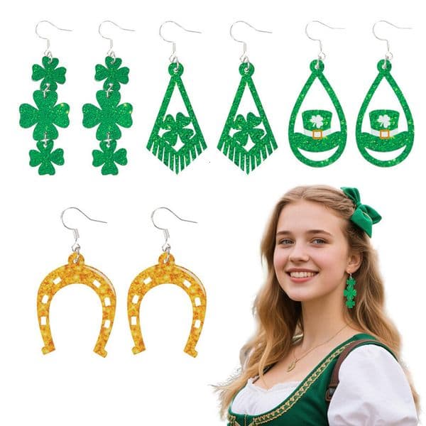 2026 new st patricks fourleaf clover top hat acrylic pendant earrings irish day decorative ornaments gift designer