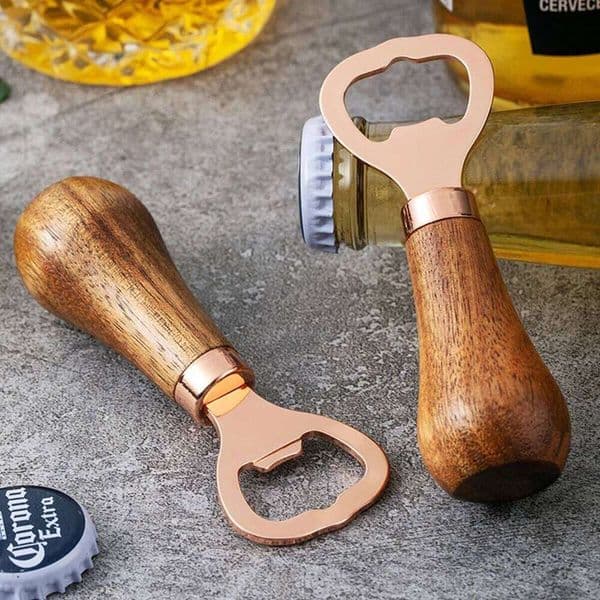 1Pc-Acacia Beer Home Solid Wood Handle Rose Gold Creative Vertical Wine Starter Stainless Steel Bottle Opener 26L0119 B2