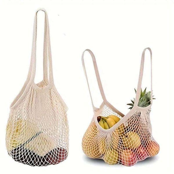 Mesh Grocery Bag, Reusable Produce Long Handle Net Tote Cotton String Bags, Fruit and Vegetable Bags 26Y0119