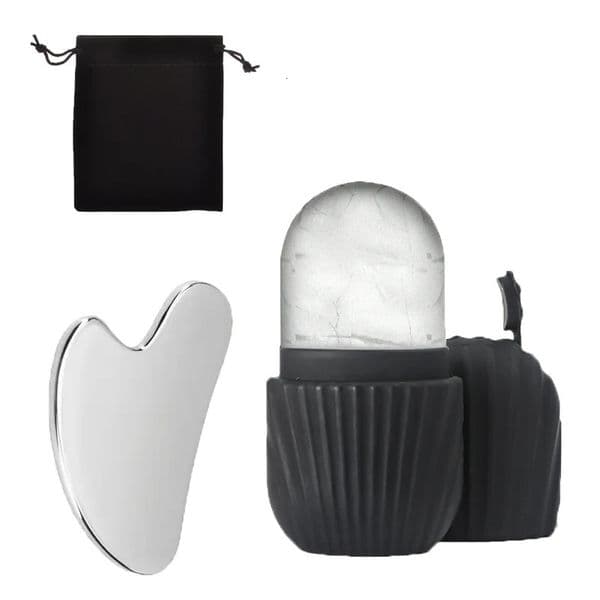 3piece cleansing tool stainless steel heartshaped scraping ice roller a flannel bag 260108