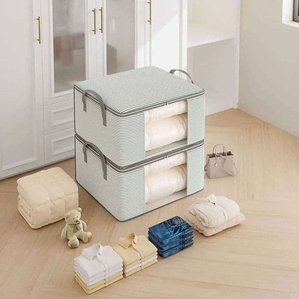 Large Capacity Stripe Zipper Style Bag Moving Box Quilt Packing Cotton Clothes Home Storage Organizer Non-Woven Fabric 26Y0119