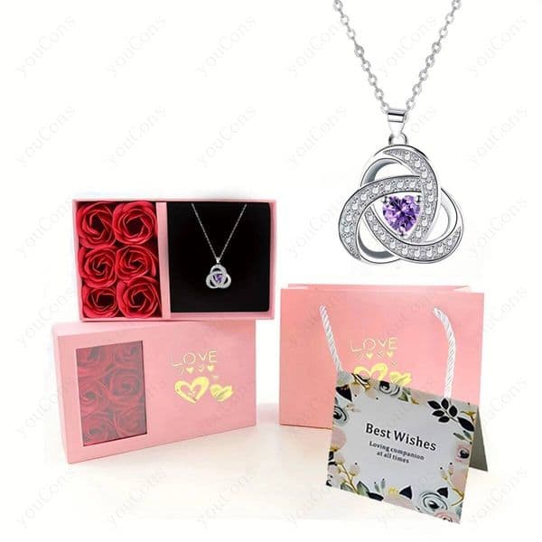 Valentine's Day Heart Birthstone Pendant Necklaces With Rose Gift Box For Women Girlfriend Mother 2026 Valentines Christmas Birthday Jewelry ddmytues