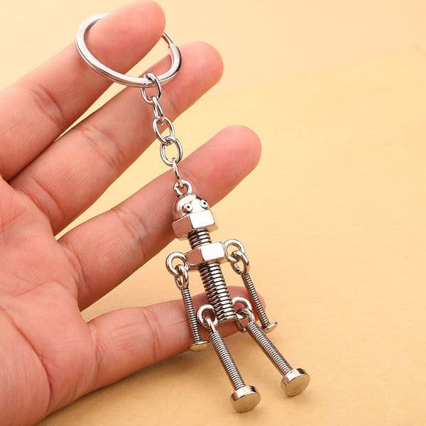 robot, retro handmade DIY keychain pendant, movable robot, movable screw man.