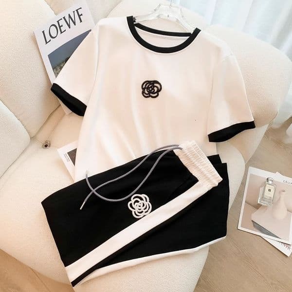 Luxury Brand Designer Clothes High End Casual Sports Suit For Women Summer Thin Street Fashionable Trendy Youthful Wide Leg Pants Fashion Two Piece Set SSS