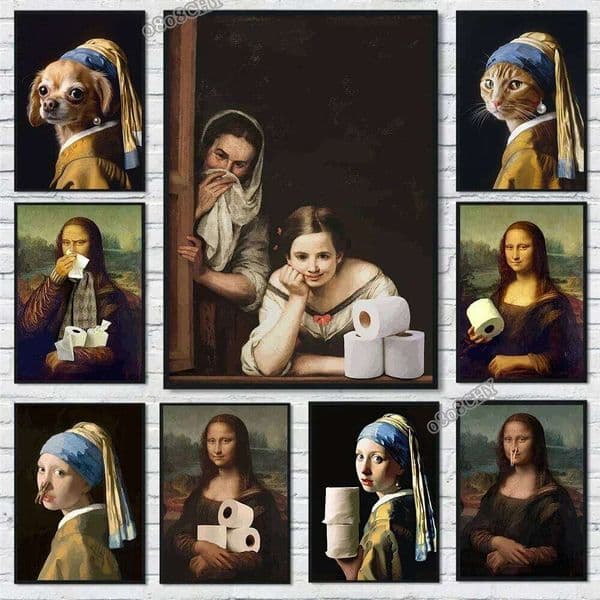 Portrait Posters Mona Lisa Meme Funny Toilet Canvas Prints Paintings Unique Home Bathroom Decor 26Y0119