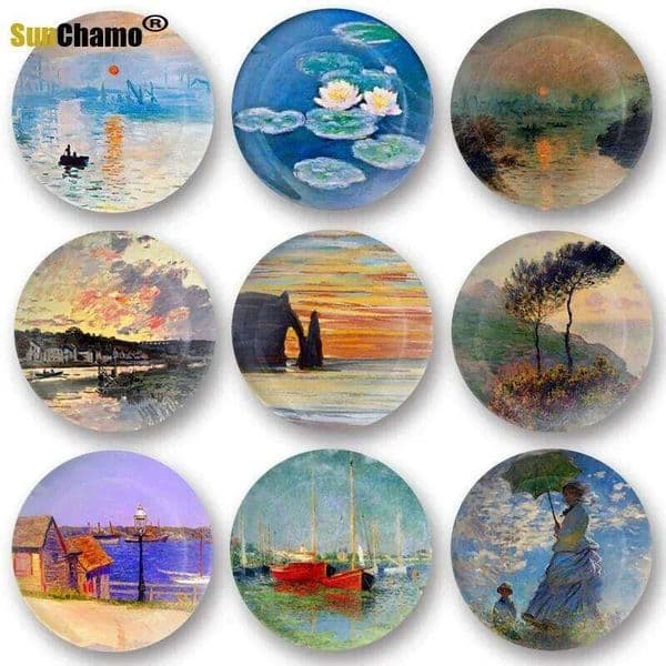 6Inch European-American Style Soft Decoration Monet Oil Painting Sunrise Impression Ceramic Home Decore Wall Hanging Plate 26Y0119