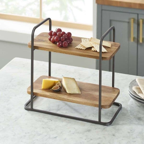 Rectangle Two-Tier Wood Serving Tray 14.29" L x 7.08" W Gray