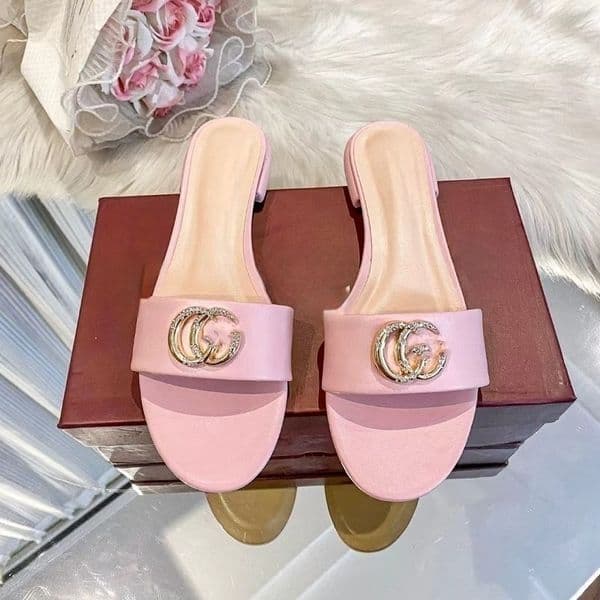 Fashion Designer Sandals Womens Slides soft leather slippers Double G Flash Diamond Sandals Flat Bottom Jelly Orange Beach Shoes Outdoor casual slippers size 36-42