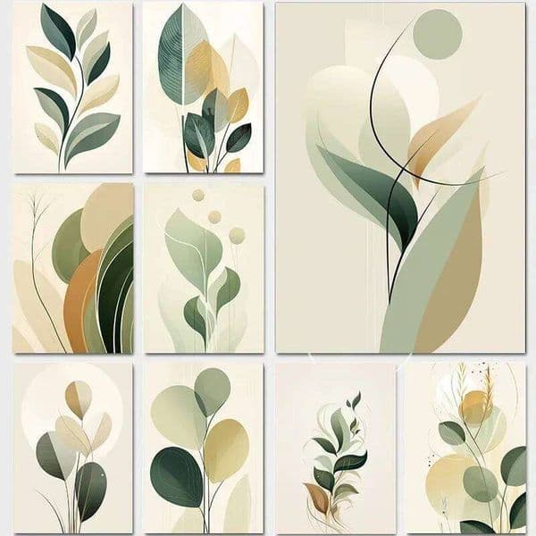 Small Fresh Home Decorations Abstract Geometry of Branches and Leaves Pictures Wall Decoration Tropical Plants Room Decor 26Y0119