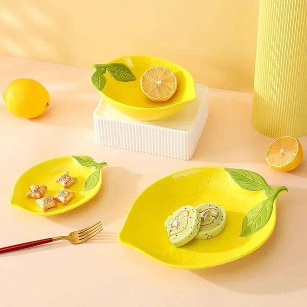 Creative Cartoon Lemon Shaped Ceramic Dinner Plate Soup Bowl Family Fruit Snack Dishes Kitchen Utensils Accessories Tableware 26H0119