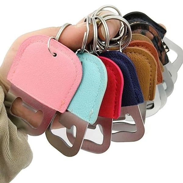 Creative Leather Keychain Openers Corkscrew Stainless Steel Metal Beer Bottle Opener Household Kitchen Tool Key Ring Pendant Z 1.5-1