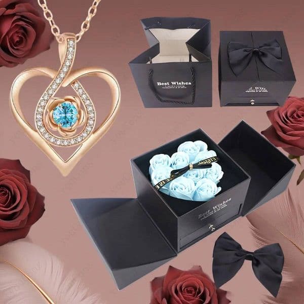 Valentine's Day Heart Zircon Pendant Necklace With Rose Bow Box 2025 New Jewelry Set For Woman Anniversary Valentine Christmas Birthday Gift ddmytues