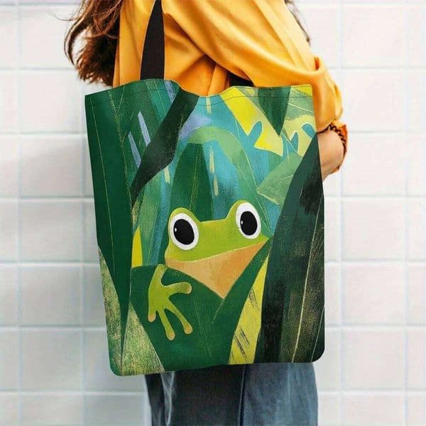 Cute Cartoon Frog Print Handbag Green Frogs Large Capacity Tote houlder Bag for Outdoor Picnics Shopping Holiday Events Gift 26Y0119