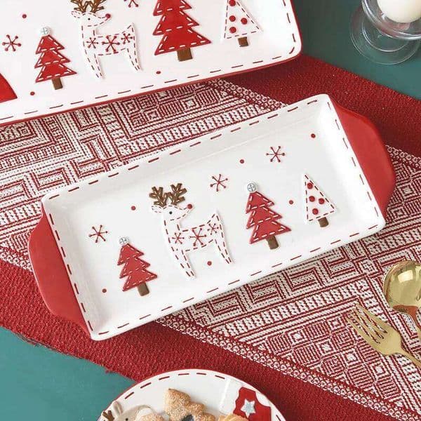 Nordic Tree Ceramic Creative Rectangular Plate Porcelain Tableware Christmas Decorations Home Kitchenware 26H0119