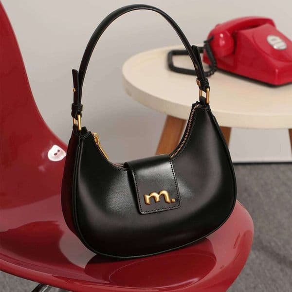 Crescent Fashion High End Genuine Leather Textured Small Handheld Shoulder Bag Halloween Original Inspired Handbag TIANOUDAISHU