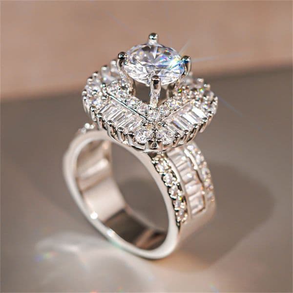 925 Sterling Silver Plated Shiny Luxury Ring Full Diamond 5A Cubic Zirconia Solitaire Rings cz Ring