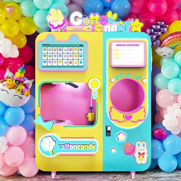 Smart Cotton Candy Vending Machine Commercial Candy Making Robot with Credit Card Payment System for Movie Theaters and High Traffic Areas