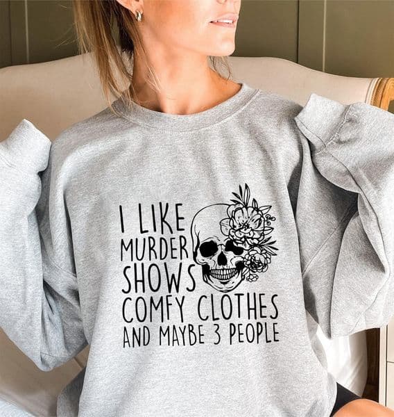 New Arrival I Like Murder Shows Letter Print Pattern Crew Neck Women's Hoodie Long Sleeve - VT2195