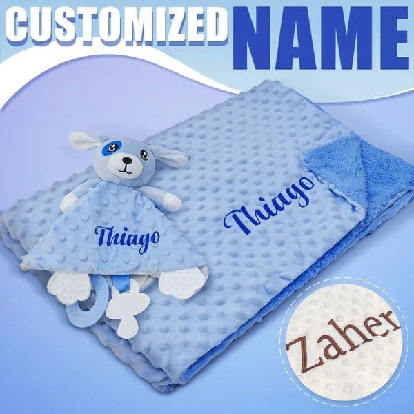 Personalized Baby Blanket with Name born Stroller Sleeping Dolls Custom Animal Security Towel Gift Set 260119