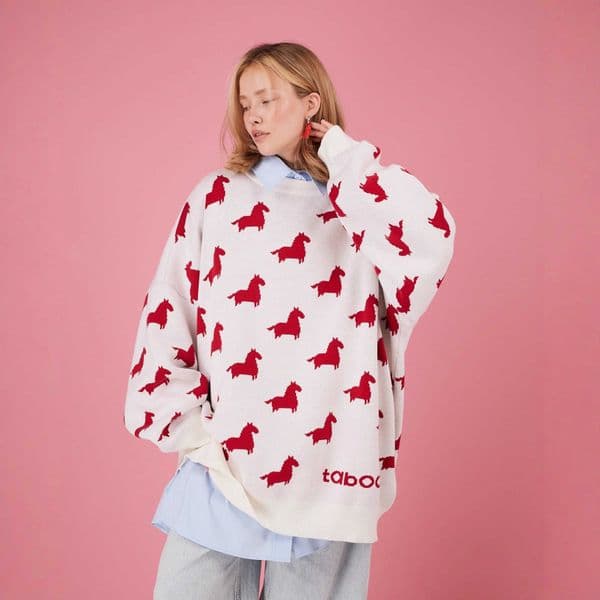 Fall New Arrival Pattern Casual Sweater for Women Autumn/Winter Stylish Oversized Mid-Length Crew Neck Knit Top
