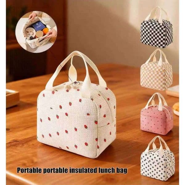 Lunch bring food to work, portable, insulated bento corduroy strawberry meal bag, ice pack xtz 26Y0119