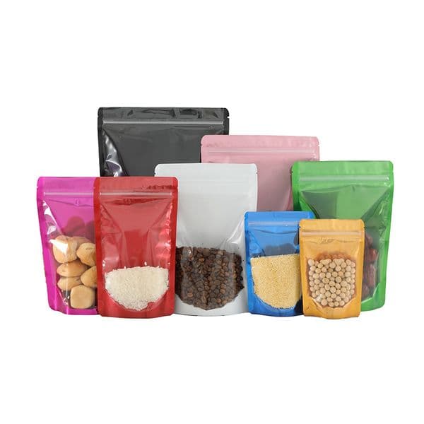 Empty Packaging Plastic Resealable Aluminum foil Stand Up Ziplock Bags For Coffee Tea Nuts Cookies Grains Dried Fruits Storage Pouch Support