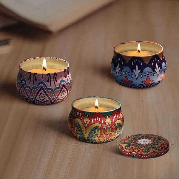 National style cup fragrant living room bedroom tin romantic fragrance soy wax candle birthday present X260120