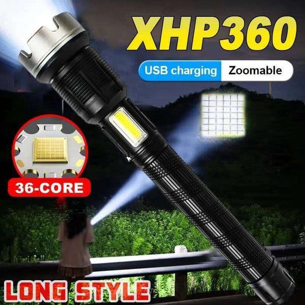 8000000LM XHP360+COB Powerful LED Flashlight Aluminum Torch With USB Charging Long Range Camping Zoom Lanterns X260120
