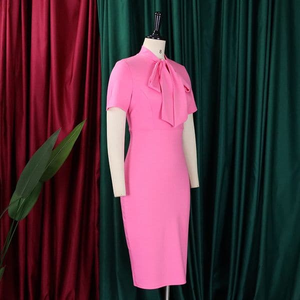 (636)Fashion short-sleeved lace-up slim pencil skirt professional temperament pullover dress