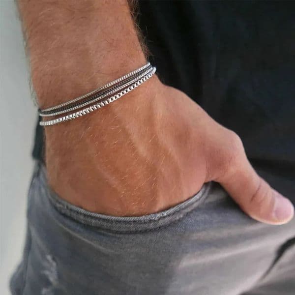 4PcsSet Stainless Steel Adjustable Box Chain Bracelets for Men Simple Vintage Silver Color Cuban Bangle Sets Party Jewelry Gift 260112