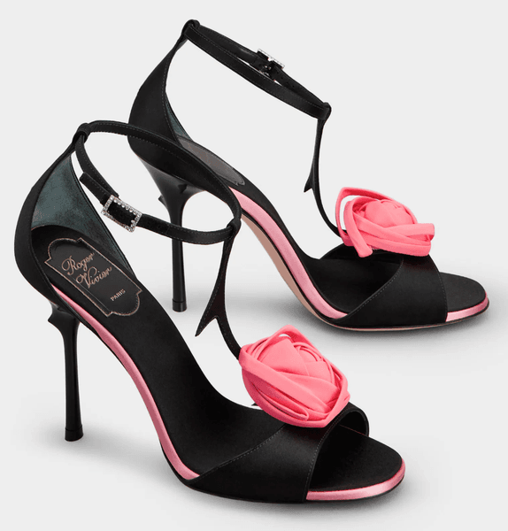 Top Luxury Women Rose Vivier Sandals Shoes Satin Leather T-strap Flower Stiletto Heel Party Wedding Dress Lady Gladiator Sandalias EU35-41