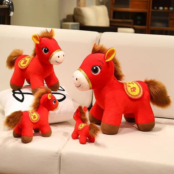203040cm Red Lucky Horse Plush Toy Year Mascot Toys Chinatown Boutique Decor Festival Gift Kid 260119BY