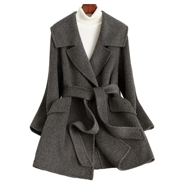 D6541 New autumn and winter lace-up lapel slim wool coat