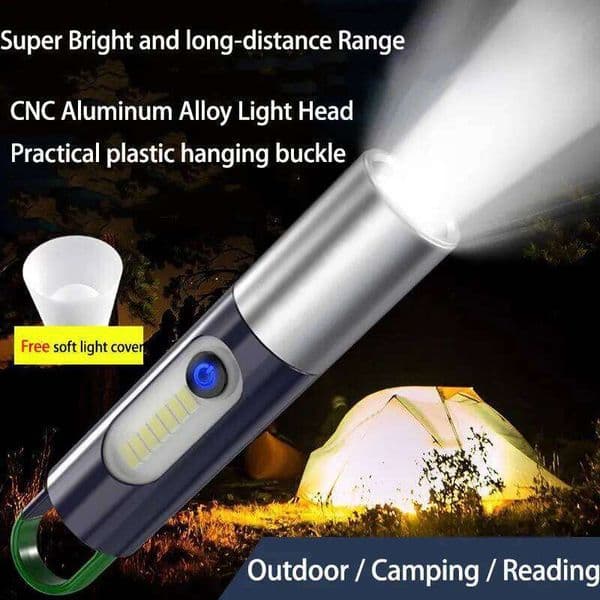 Strong Light Zoom LED Flashlight P50/White Laser Lighting Torch USB Rechargeable Lantern Outdoor Portable Camping Lamp with Hook X260120