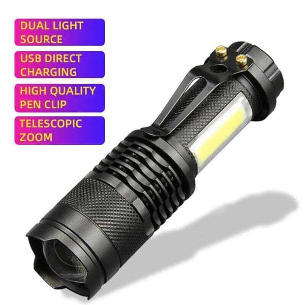 Mini XPE COB Lamp Bead LED Use Rechargeable Double Light Source Emergency Flashlight for Hiking Camping Fishing X260120