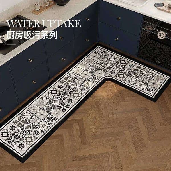 Corner L-shaped Kitchen Carpet Retro Floral Pattern PVD Floor Ethnic Style Plaid Waterproof Rug Non-slip Scrubbable Foot Mat X260120