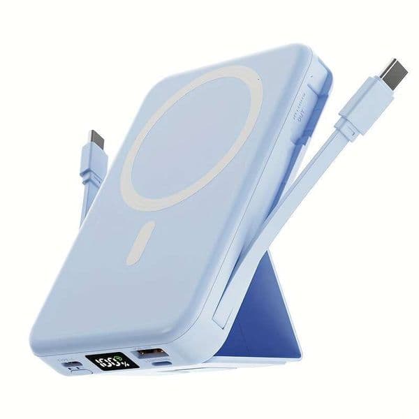 Power Bank Mini, Super Pd22.5W Wireless Charging 15W Magnetic Fast Charging, Built-In 2 Cables With Stand And Digital Display Battery Level, 10000Mah Xingkaisheng