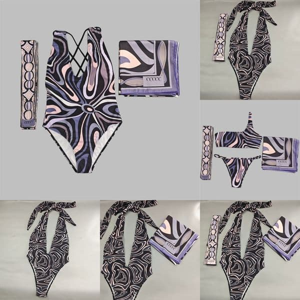 Luxury Color Block Swimwear Headband Scarf For Women Designer V Neck Back Cross Strap Swimsuit Summer Beach Vacation Bathing Suit