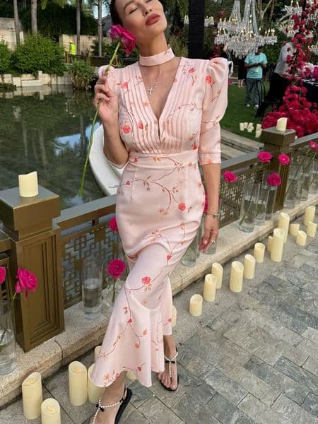 Tossy Elegant Printed V-Neck Long Dress Female High Waist Bandage Slim Contrast Party Dress Evening Womens Lace-Up Maxi Dress 260116