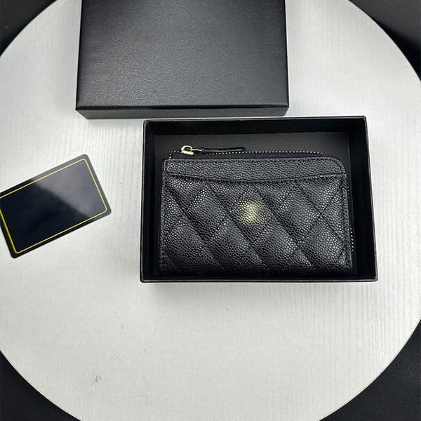 Designer wallet Coin Purses Caviar skin Card Holders designer women casual wallet Thread Black Card Bag Luxury Texture Camellia Money Wallet Coin Bag Clip with box