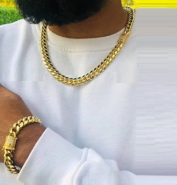 24 28 Stock CZ Miami Cuban Link Chain Gold Men Chain Necklace Gold Hip Hop Jewelry