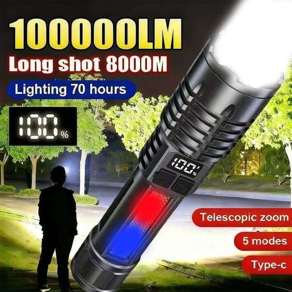 Rechargeable LED Flashlights Portable Red Blue Warning Light Zoom Tactical Torch Display Screen Lamp for Lantern Outdoor Camping X260120