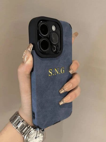 Luxury Lambskin Leather Personalized Customized Initials Name Case For iPhone 16 15 14 13 12 11 Pro Max 17 Air Soft Cover