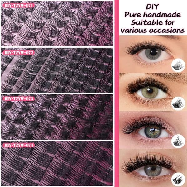 DIY Segmented Eyelash Extensions 144Pcs DIY Cluster Lashes Kit with Lash Bond & Seal Thick Fluffy Individual Eyelashes Soft Lightweight D Curled Grafted Lashes