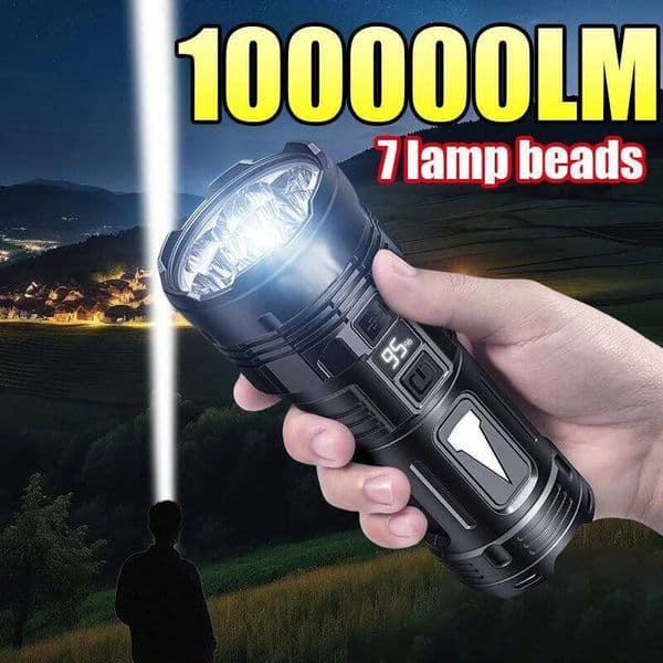 2025 New 100000LM Powerful Flashlight ABS With 7 LED Super Bright Tactical Torch Camping Lantern Rechargeable Outdoor Light X260120