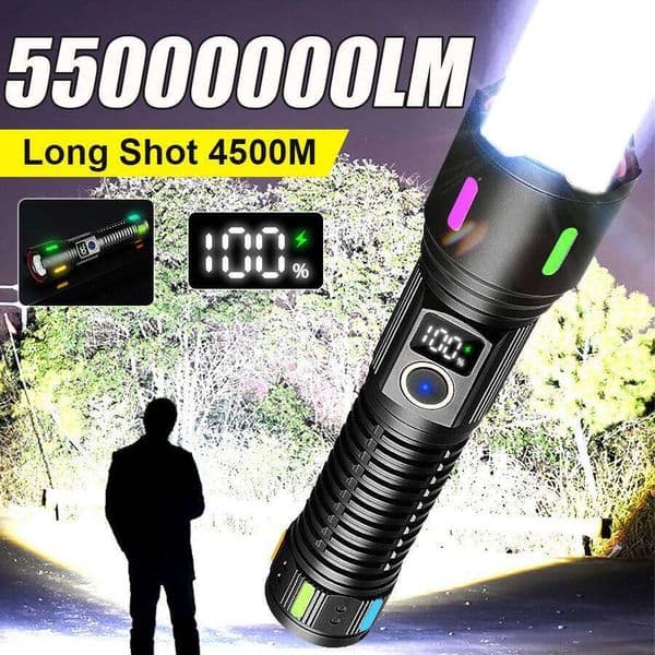 55000000LM Super Powerful Flashlights Portable Rechargeable LED Lamp Self Defense Flashlight Digital Display Camping Lantern X260120