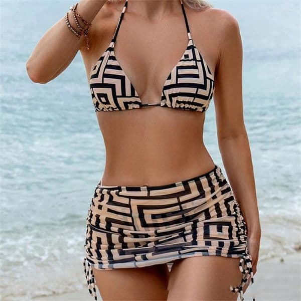 Women's Swimwear 3Pieces Bikini Sets Sexy Bathing Triangle String High Cut Suits Printed Fashion Beachwear