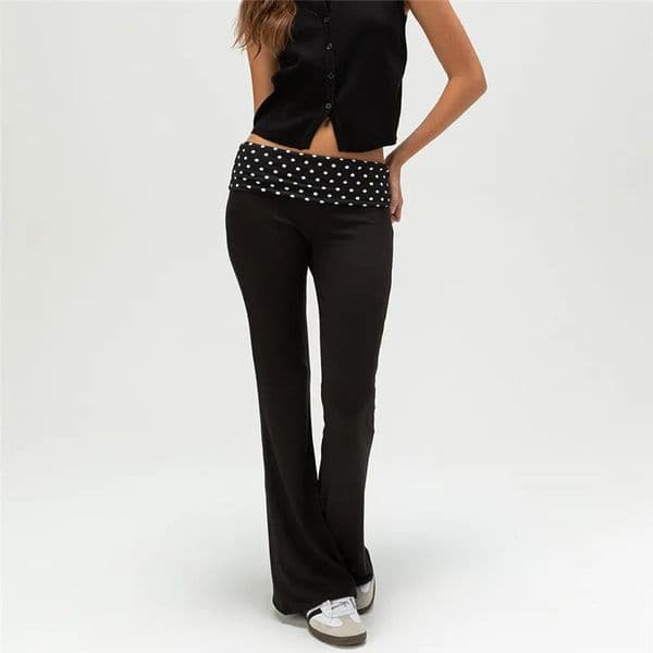 Womens Y2K Polka Dot Fold Over Waistband Flared Pants Elastic Low Waist Wide Leg Leggings Bell Bottoms Sweatpants 260119
