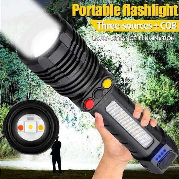 3-in-1 Tactical Flashlight - 3000LM White/Red/YellowLED, USB-C Rechargeable Zoom for Hunting/Camping/Emergency IPX5 Waterproof X260120